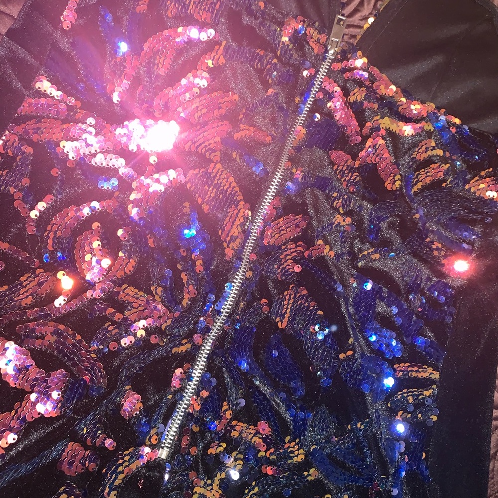 Strapless Black Velvet Sequined Dress